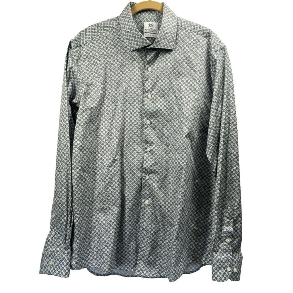 Kurt River Men's‎ Slim Fit Shirt XL Pink Blue Rare Long Sleeve Button Up Spread